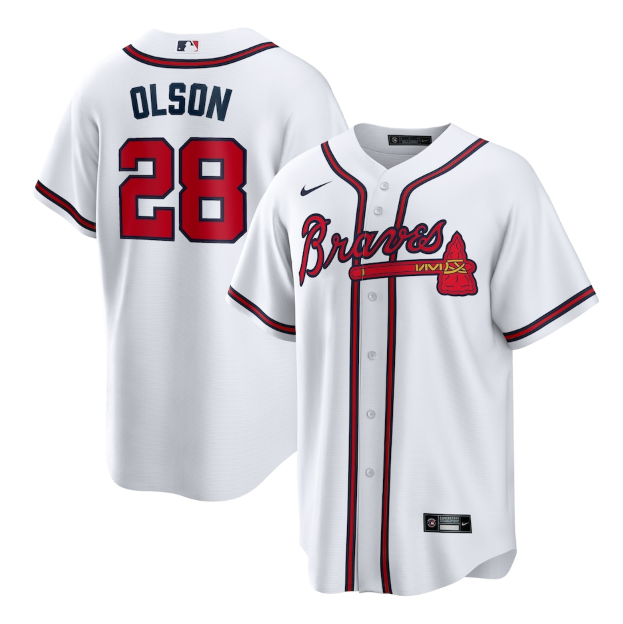 Men's Atlanta Braves #28 Matt Olson White Cool Base Stitched Baseball Jersey Men's Atlanta Braves #28 Matt Olson White Cool Base Stitched Baseball Jersey